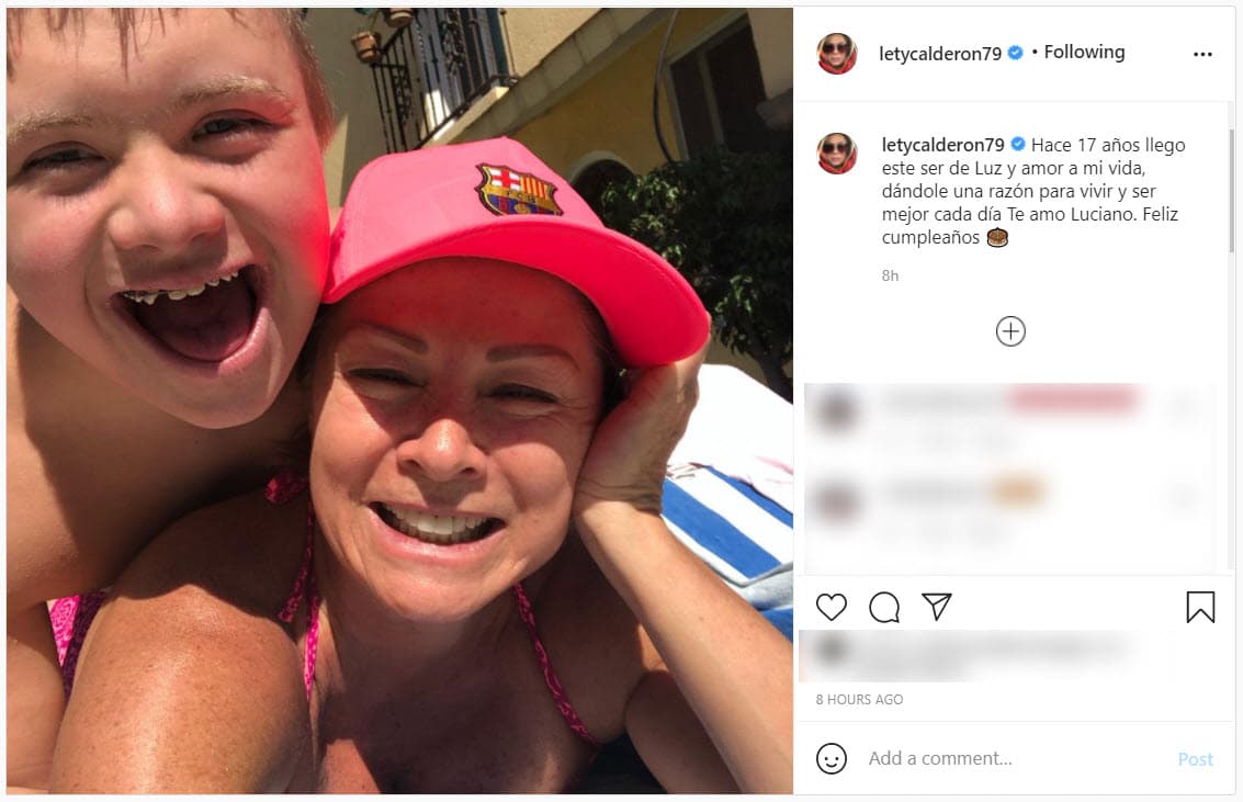 Más tarde, en Instagram escribió un mensaje parecido: "Hace 17 años llegó este ser de luz y amor a mi vida, 
<a href="https://www.univision.com/famosos/lety-calderon-intenta-lograr-que-su-hijo-luciano-aprenda-a-manejar-y-ya-comenzo-con-las-clases-fotos">dándole una razón para vivir</a> y ser mejor cada día. Te amo Luciano. Feliz cumpleaños". 
<br>