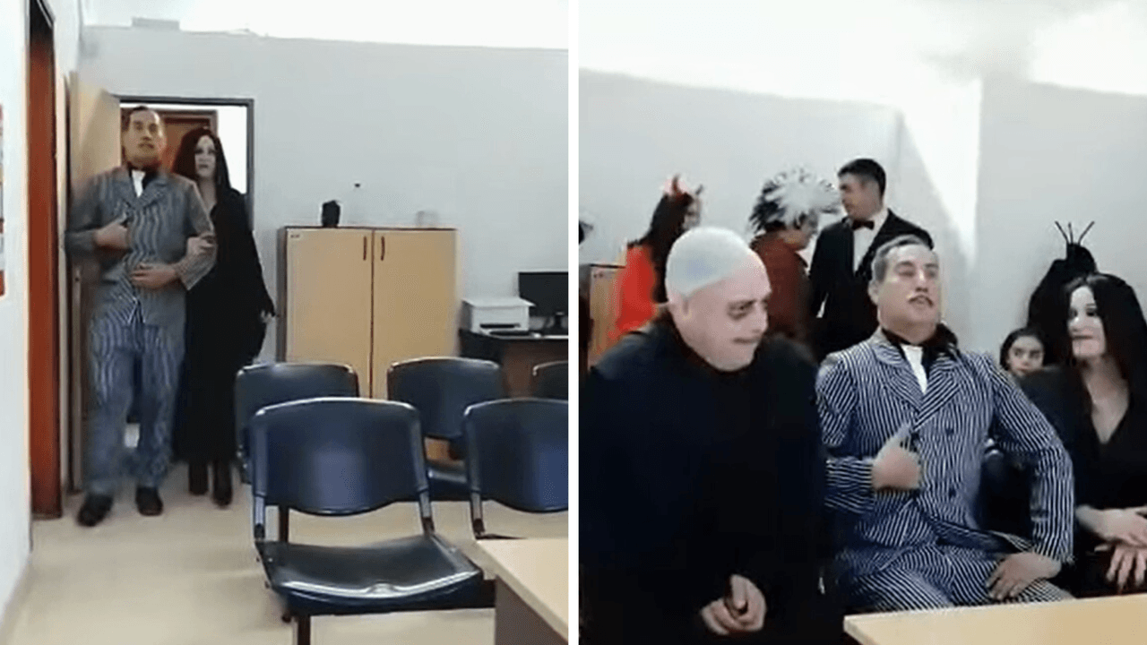 Asíe fue como entró la pareja y los invitados al registro civil