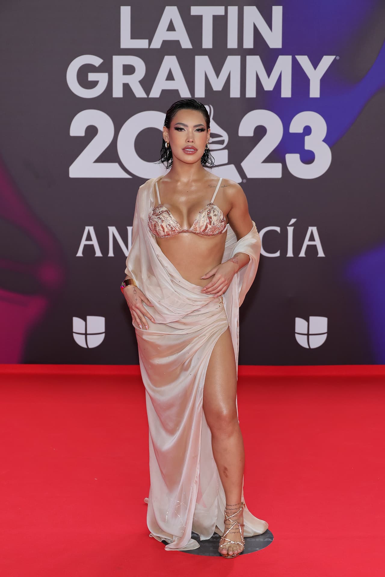 Durante la alfombra roja de los Latin GRAMMY 2023, 
<b>Ana del Castillo</b> se mantuvo fiel a su sentido de la moda.