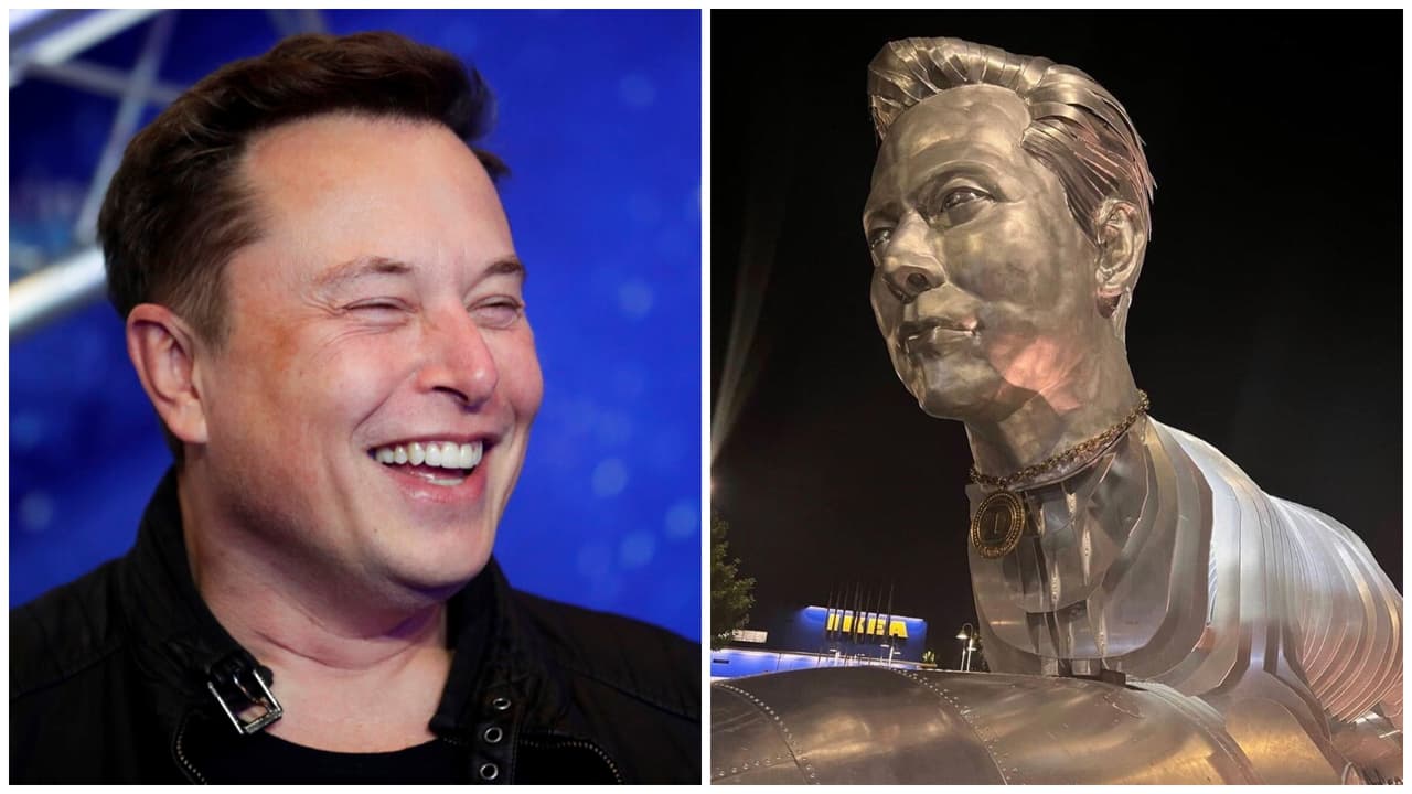Estatua de cabeza de Elon Musk en el cuerpo de una cabra y de $600,000 llega a Tesla en Texas