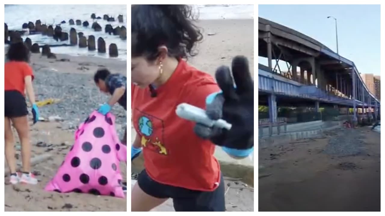 Maestra hispana se dedica a recoger basura de una playa para crear conciencia