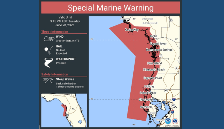 Activan advertencia marina especial para las aguas costeras de Tampa Bay