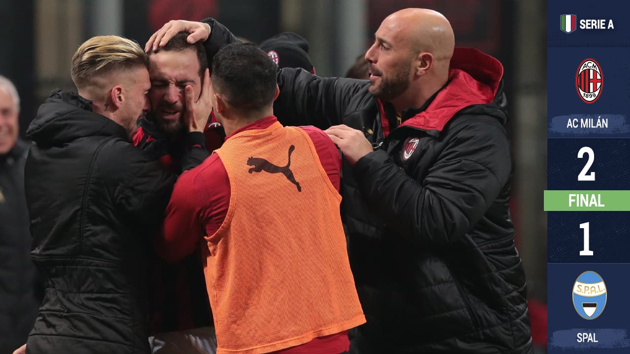Higuaín rompe en llanto en victoria del AC Milan contra SPAL