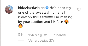 "¡Honestamente es 
<b>uno de los humanos más dulces</b> que conozco en esta tierra! Me estoy derritiendo por tu leyenda y su cara", escribió Khloé Kardashian a su sobrino.