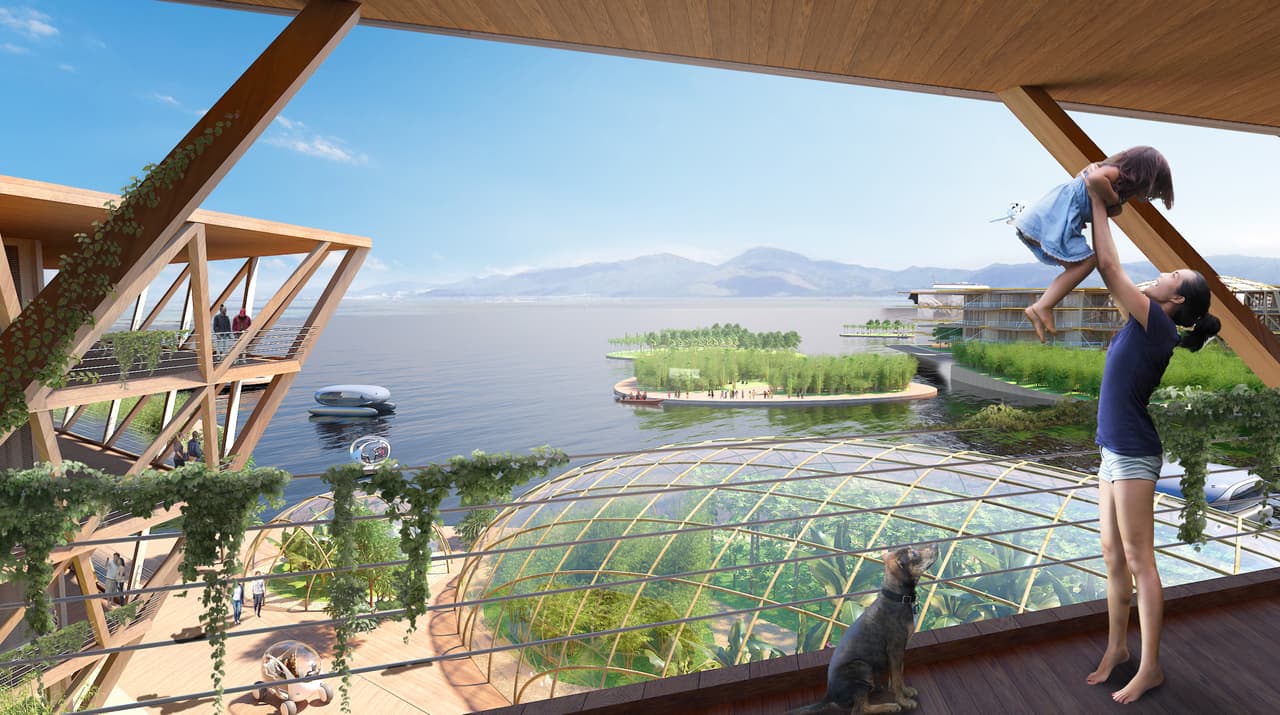 Los tejados ventilados de los edificios generan sombra, y las terrazas sombreadas abrazan los confortables espacios interiores y exteriores, proyectándose al ámbito público y con vistas al mar. ONU-Hábitat se reunió con un grupo de innovadores y expertos para explorar ideas y soluciones innovadoras para la amenaza que enfrentan las ciudades costeras debido al aumento del nivel del mar.