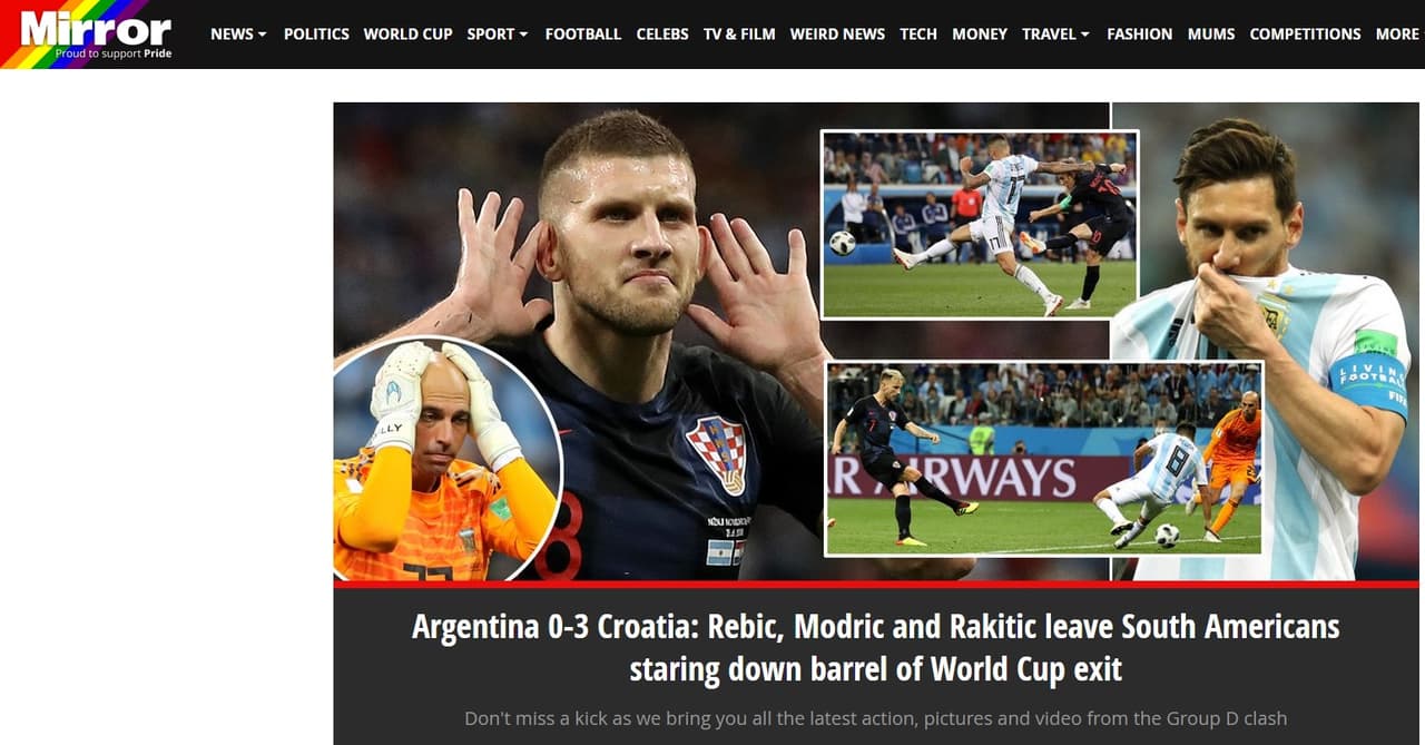 Daily Mirror (Inglaterra) aseguró que "Rebic, Modric y Rakitic dejan a los sudamericanos mirando hacia el final de la Copa Mundial".