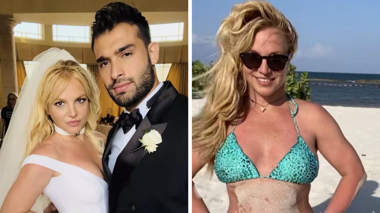 En 'topless' Britney Spears celebra su luna de miel en el mar y muy feliz