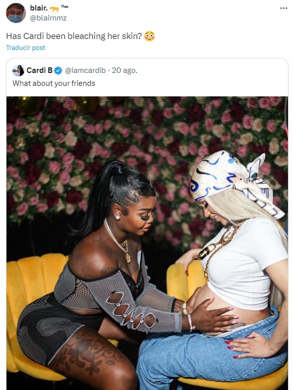 Usuario de X cuestionó a Cardi B por su tono de piel.
