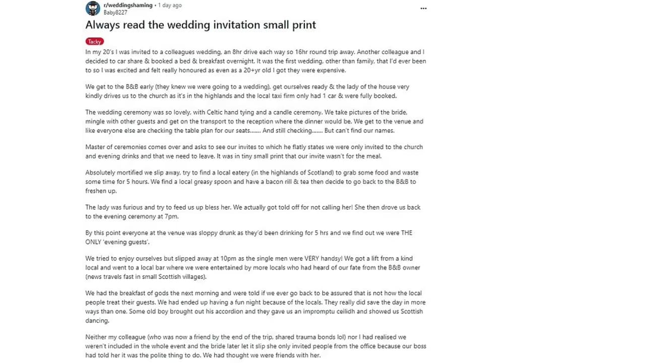 ¿Por qué la invitaron a la misa de la boda y no a la fiesta?