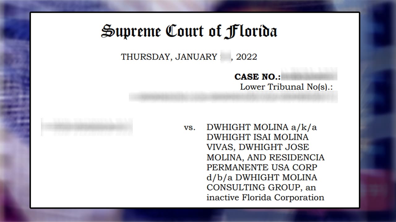Documentos de la Corte Suprema del estado de Florida revelan una demanda en contra de Dwhight Molina y parte de sus colaboradores y empresas.