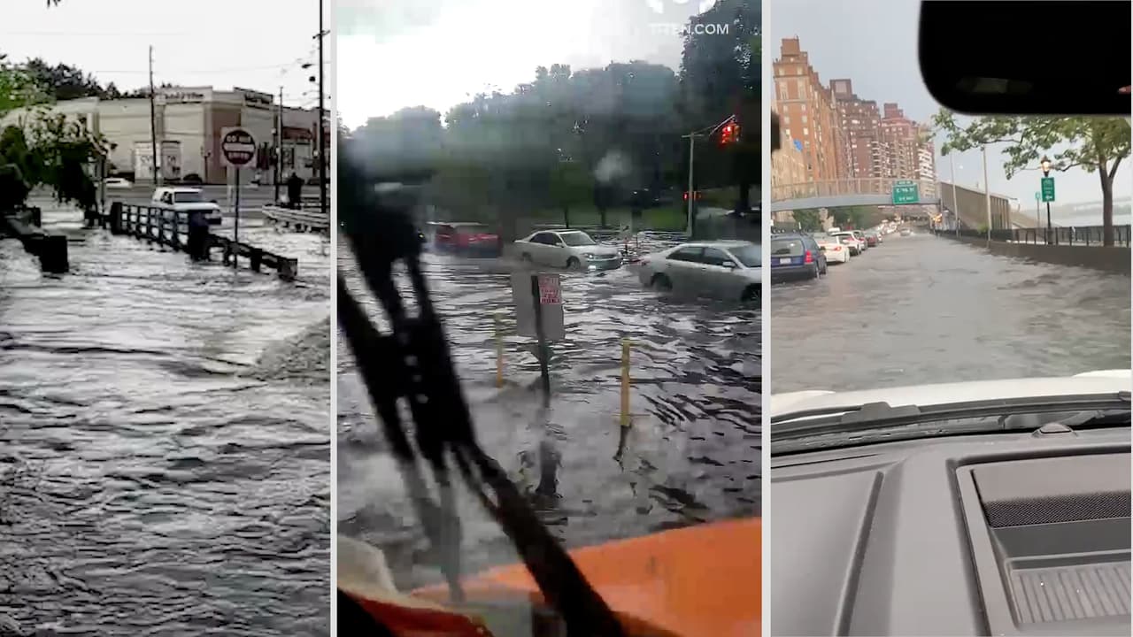 Vehículos quedan atascados en carreteras por inundaciones en Nueva York y Nueva Jersey