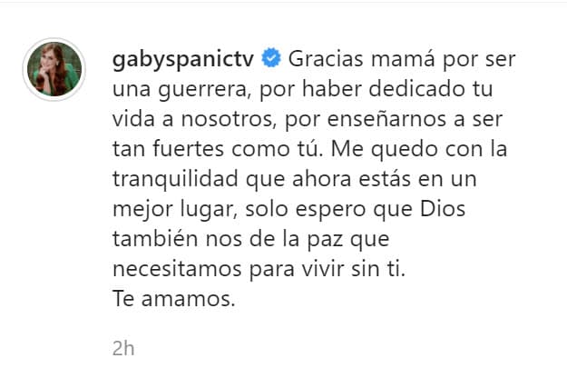 "Solo espero 
<b>que Dios también nos dé la paz</b> que necesitamos para vivir sin ti. Te amamos", finalizó. 
<br>