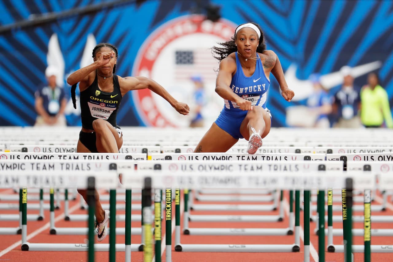 Jasmine Camacho-Quinn es una corredora especializada en los 100 metros con vallas, prueba en la que tiene el récord nacional de Puerto Rico con crono de 12 segundos y 70 centésimas, logrado el 13 de mayo de 2018. Esta foto es de 2016, semanas antes de los Juegos Olímpicos de Río de Janeiro