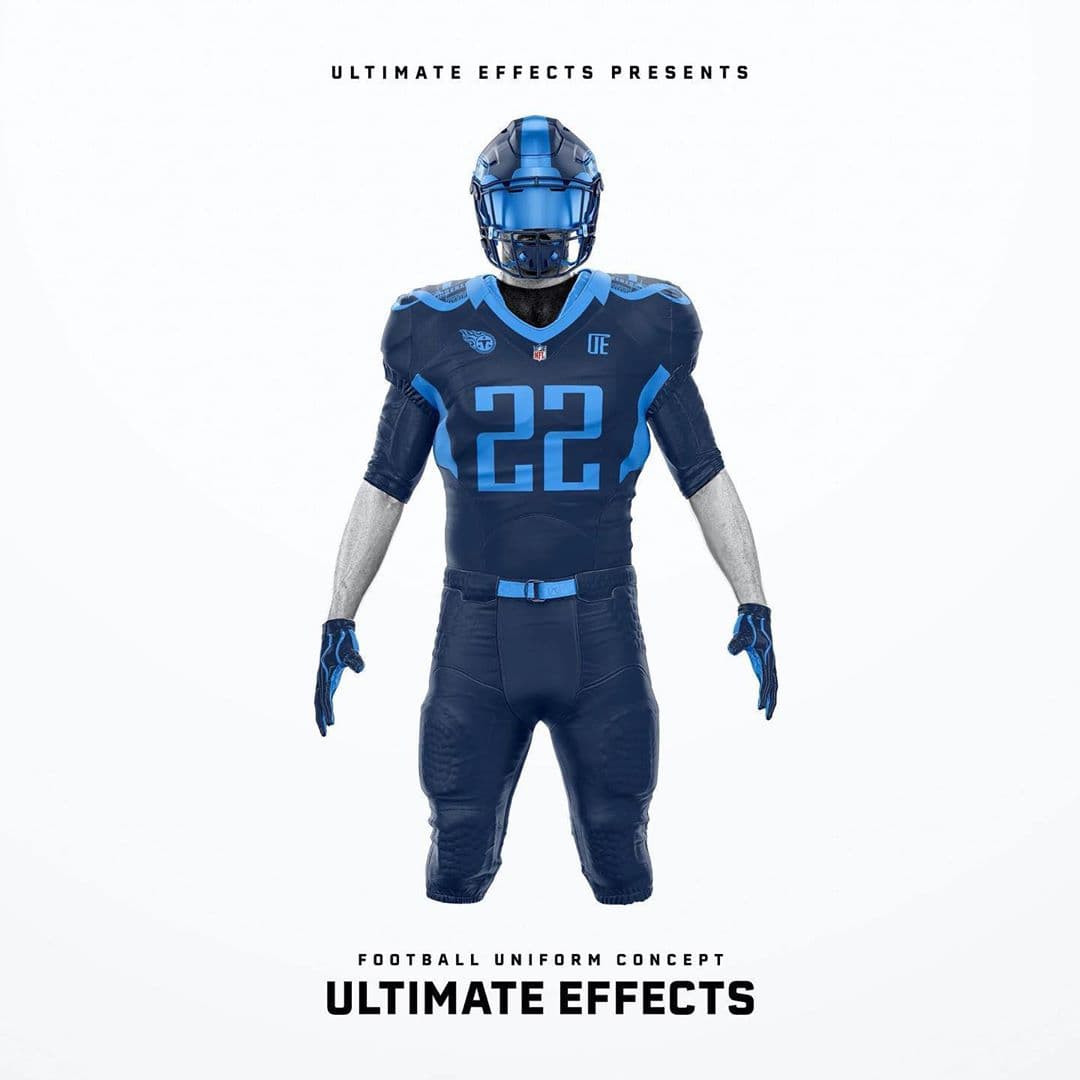 Tennessee Titans - Nashville, Tennessee, es la capital mundial de la música country. Los costados del jersey ilustran el Country Music Hall of Fame.