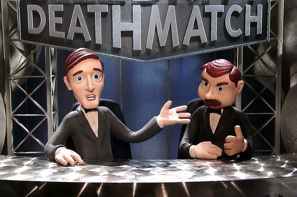 <b>'Celebrity Deadmatch'</b>
<br>MTV albergó también algunos shows políticamente incorrectos, como éste creado con plastilina y 'stop motion' (es una técnica de animación que consiste en aparentar el movimiento de objetos estáticos a través de la fotografía).