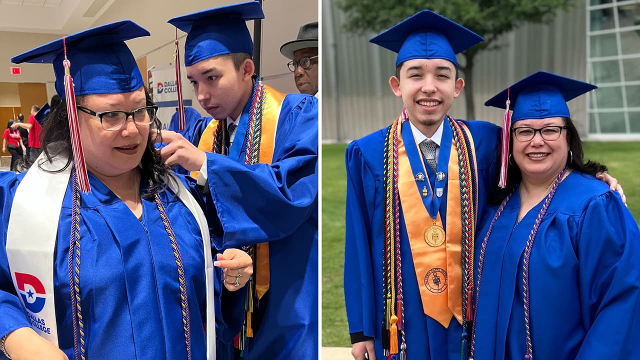 Hispana y su hijo se gradúan juntos en la misma carrera y día en Texas