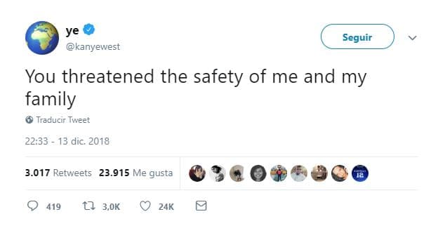 “Amenazaste mi seguridad y la de mi familia”.
<br>