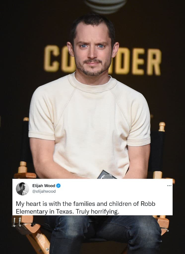 <b>Elijah Wood</b>, actor de la saga 'El señor de los anillos', se unió a las condolencias: "Mi corazón está con las familias y los niños de Robb Elementary en Texas. Verdaderamente horrible".
<br>
