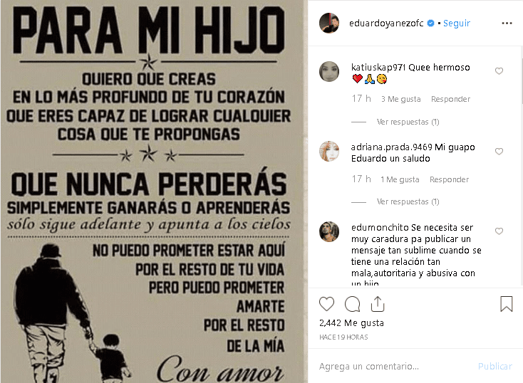 La publicación no trae pie de foto. Es solo una imagen con el siguiente título: 
<b>“Para mi hijo”</b>.