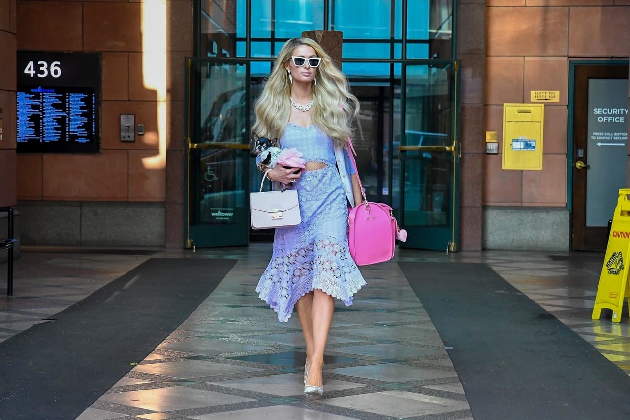 Al más puro estilo de Elle Woods (Reese Witherspoon) en 'Legally Blonde', 
<b><a href="https://www.univision.com/famosos/paris-hilton-se-deja-ver-con-nuevo-amor-mas-de-un-ano-despues-de-haber-roto-su-compromiso-con-chris-zylka-fotos">la dj Paris Hilton </a></b> se pavoneó por las calles de Beverly Hills.