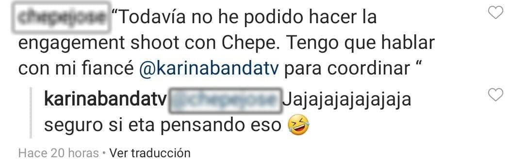 Otros comentarios se referían a
<b> su próximo enlace matrimonial</b>, al cual Karina contestó que era probable que Carlos estuviera pensando eso.
<br>