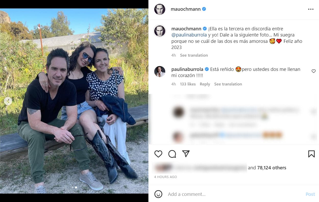 Mauricio Ochmann, su novia Paulina Burrola y su suegra doña Vera Morales.