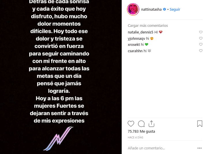El lanzamiento de 'La mejor versión de mi' y en general del disco 'ilumiNATTI', estuvo precedido por este mensaje de la dominicana en sus redes sociales.
<br>