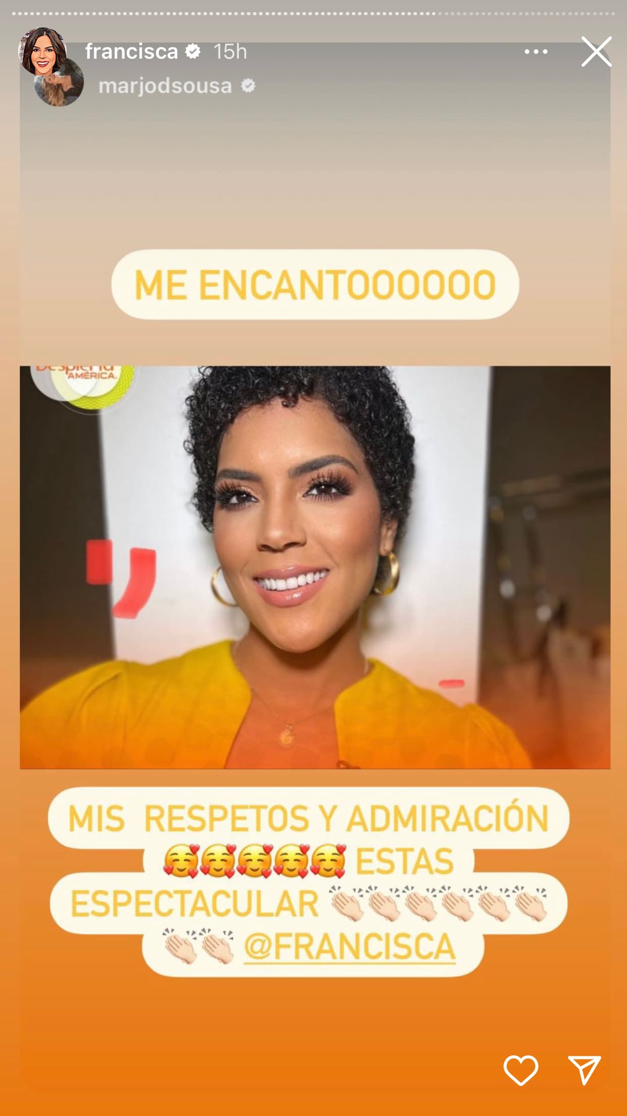 Marjorie de Sousa se sumó a la ola de mensajes de cariño y apoyo a Francisca: 
<b>"Me encantó",</b> le escribió.