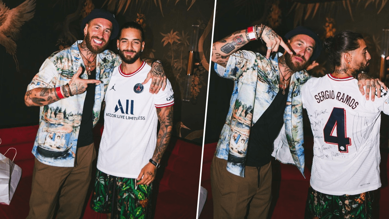 <h2 class="cms-H2-H2">Sergio Ramos y Maluma</h2>
<br>
<br>El defensor del París Saint-Germain le regaló su camiseta a Maluma en un encuentro que tuvieron en Ibiza, luego de que el colombiano tuviera un show en esa ciudad española. "¡¡Siempre un gusto verte, mi brother!! Gracias por el trato. Nos vemos pronto, @maluma. #malumababy", escribió Ramos en su cuenta de Instagram