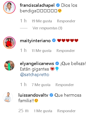 Luego de la bella galería de fotos, los amigos y compañeros de Satcha no tardaron en enviar buenos deseos a los mini estudiantes, asimismo, elogiaron a la linda familia.