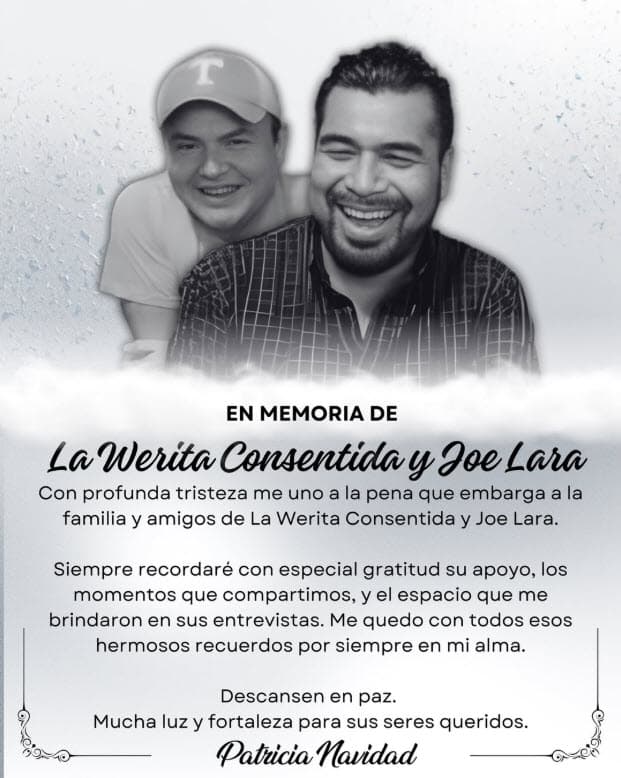 Paty Navidad lamenta la muerte de La Werita Consentida y Joe Lara.