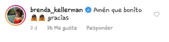 Brenda Kellerman también reaccionó ante la publicación y así la agradeció.