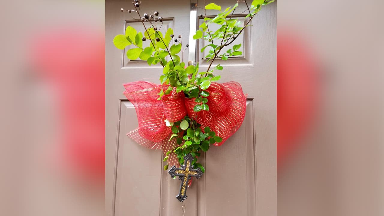 Las ramas que representan las hojas puestas en el camino de Jesús.