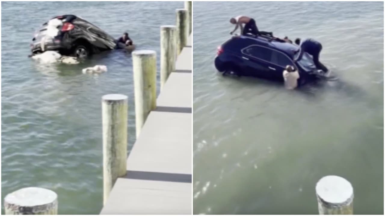 Marine rescata a mujer atrapada en auto que se hundía en Virginia Beach