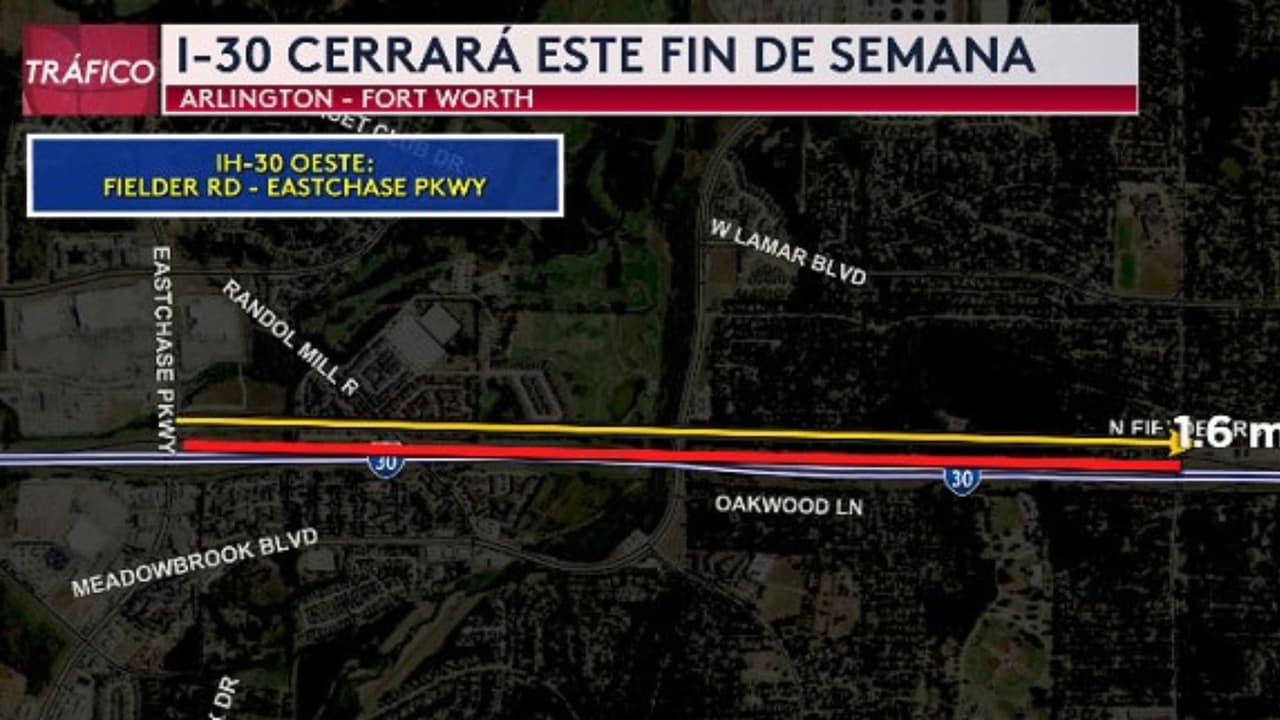 El tramo cerrado conecta Arlington y Fort Worth y será de 1.6 millas como se ve en este mapa.