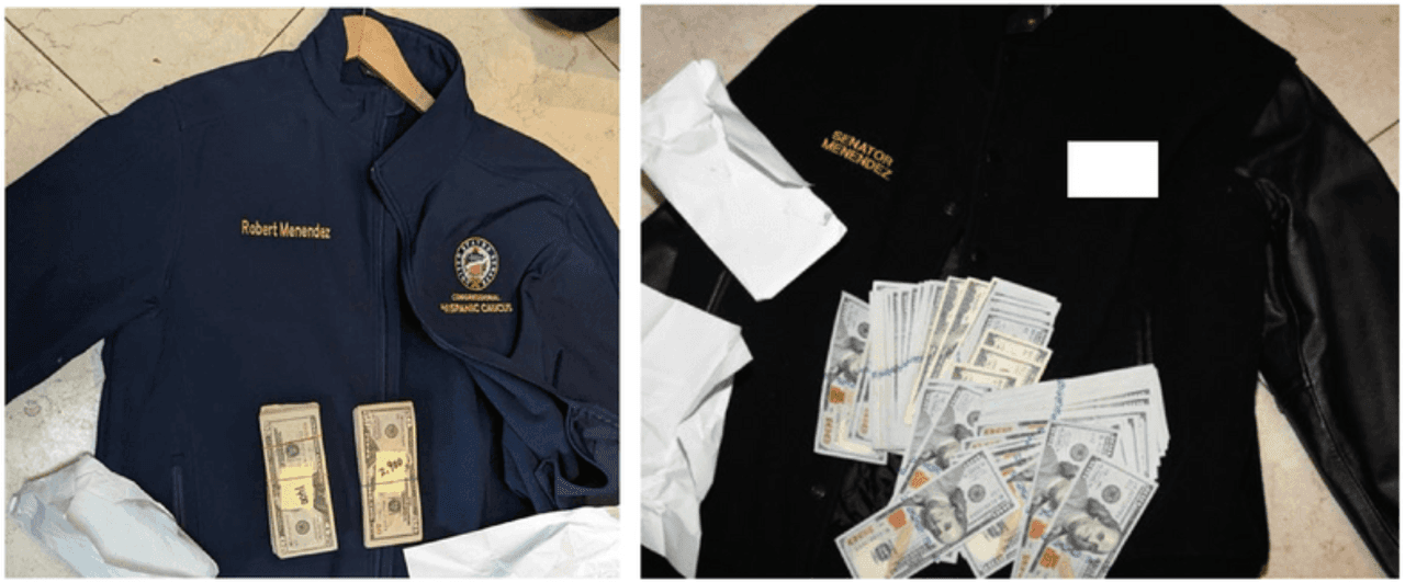 Imágenes del dinero hallado oculto en ropa del senador Menéndez en un registro con autorización judicial
