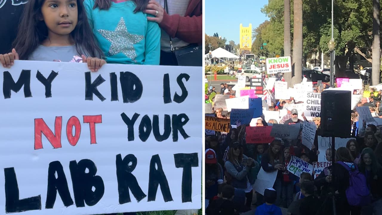 Protestan en el Capitolio estatal contra la obligación a estudiantes de tener la vacuna contra el coronavirus