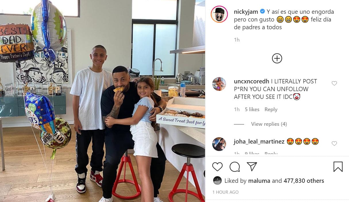 <b><a href="https://www.univision.com/local/miami-wltv/famosos/nicky-jam-mata-dos-pajaros-de-un-tiro-durante-esta-cuarentena-video" target="_blank">Nicky Jam</a></b> no perdió oportunidad de celebrar de esta manera: "Y así es que 
<b><a href="https://www.instagram.com/p/CBs1bR5DeHz/?igshid=42fptlsrzjzu" target="_blank">uno engorda, pero con gusto</a></b>. Feliz día de los padres a todos".