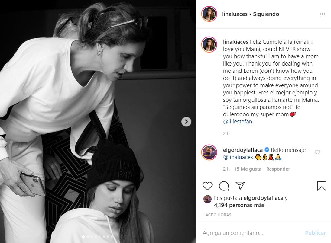 La felicitación de su hija Lina no podía faltar en este día tan especial para la Flaca. La adolescente le dedicó un emotivo mensaje.
<br>