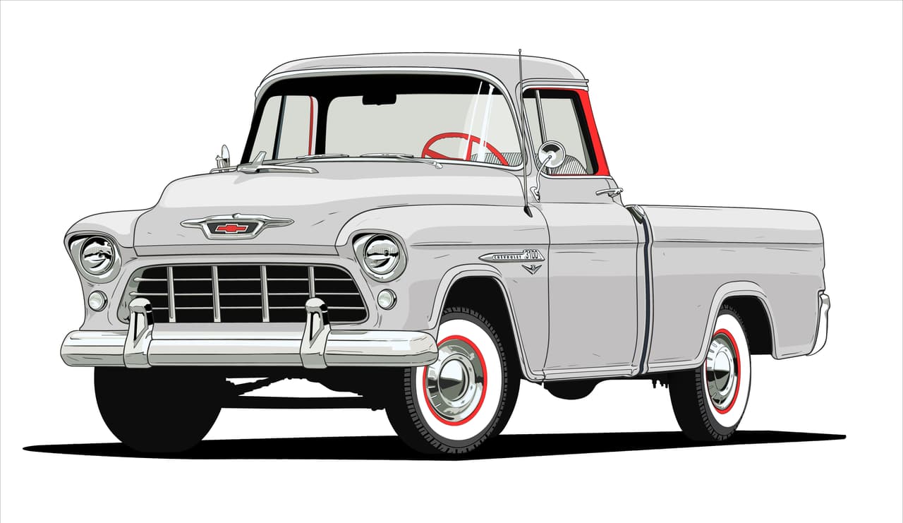<b>1955 Serie Cameo Carrier 3124: </b>
<br>Fue la primer pickup de Chevrolet dedicada a tareas de fuerza, pero también fue la primera en la que se imprimió un estilo propio de defensa a defensa.