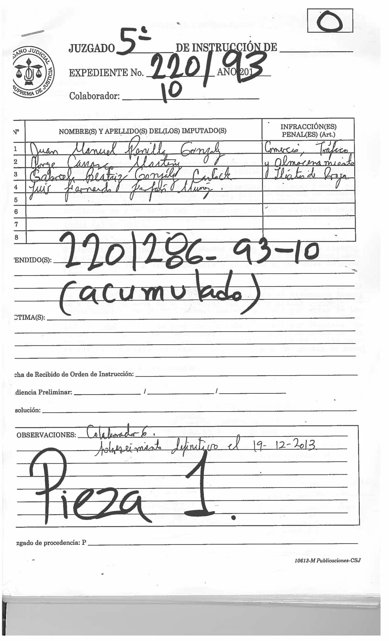 Expediente judicial de la operación antidrogas contra El Chapo Guzmán y sus socios en El Salvador, junio de 1993.