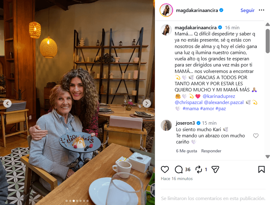 Magda Karina Ancira dedicó unas palabras a su difunta madre, la actriz Karina Duprez, quien murió este 22 de abril.