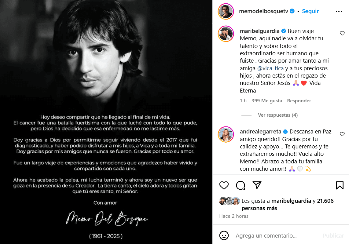 Famosos reaccionaron a la muerte de Memo del Bosque.