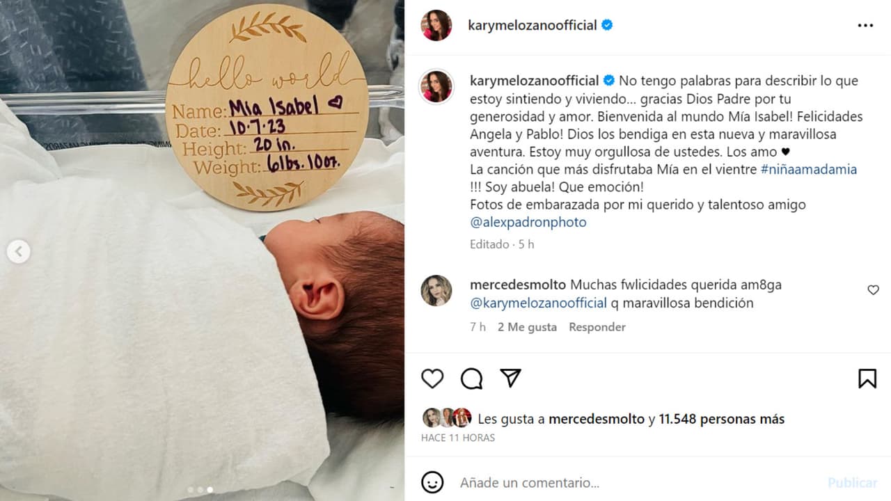 Esta es la primera foto de Mía Isabel, la nieta de Karyme Lozano.
