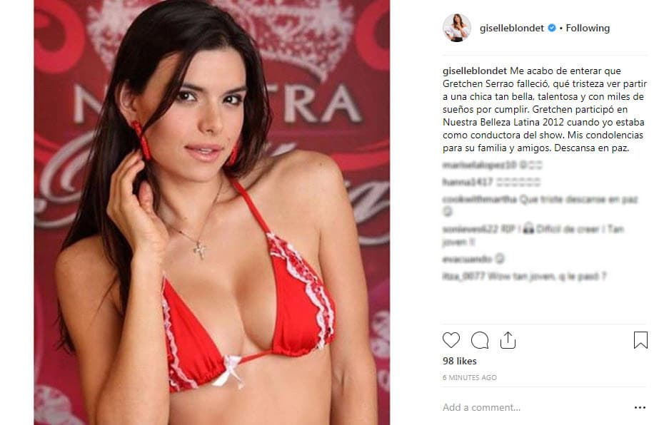 La actriz y conductora lamentó la pérdida de una mujer tan talentosa con este mensaje.