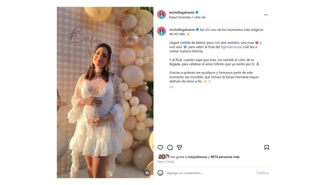Así llegó Michelle Galván a su fiesta de revelación de género.