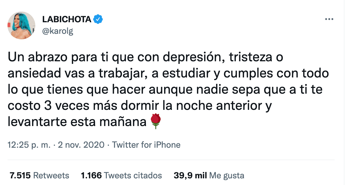 Karol G fue una de las artistas que reconoció la importancia de la salud mental, y en 2020 junto a J Balvin, se unieron para prevenir el aumento de ansiedad y depresión. Los colombianos lograron combatir estos trastornos acompañados de los mejores expertos.