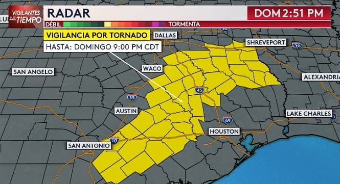 Estamos bajo una Vigilancia por Tornado para el centro de Texas