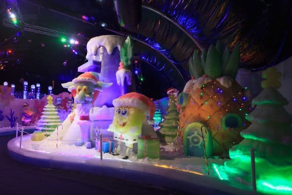 La esponja favorita de los niños ya está en Ice Land, una exhibición de esculturas heladas que promete congelarte hasta el 4 de enero.