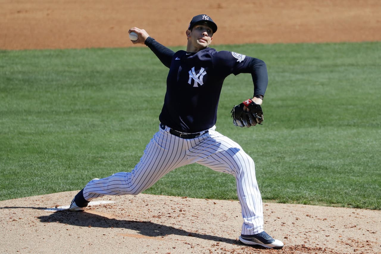 New York Yankees' Luis Cessa delivers a pitch during the third inning of a spring training baseball game against the Detroit Tigers Saturday, Feb. 29, 2020, in Tampa, Fla. (AP Photo/Frank Franklin II)
